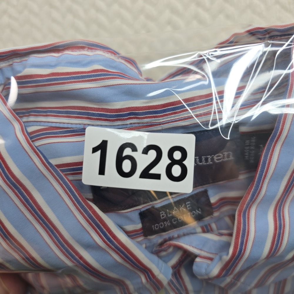 Vintage Ralph Lauren Blake Mens Medium Blue Red Striped Cotton Button Down Shirt - Picture 10 of 10